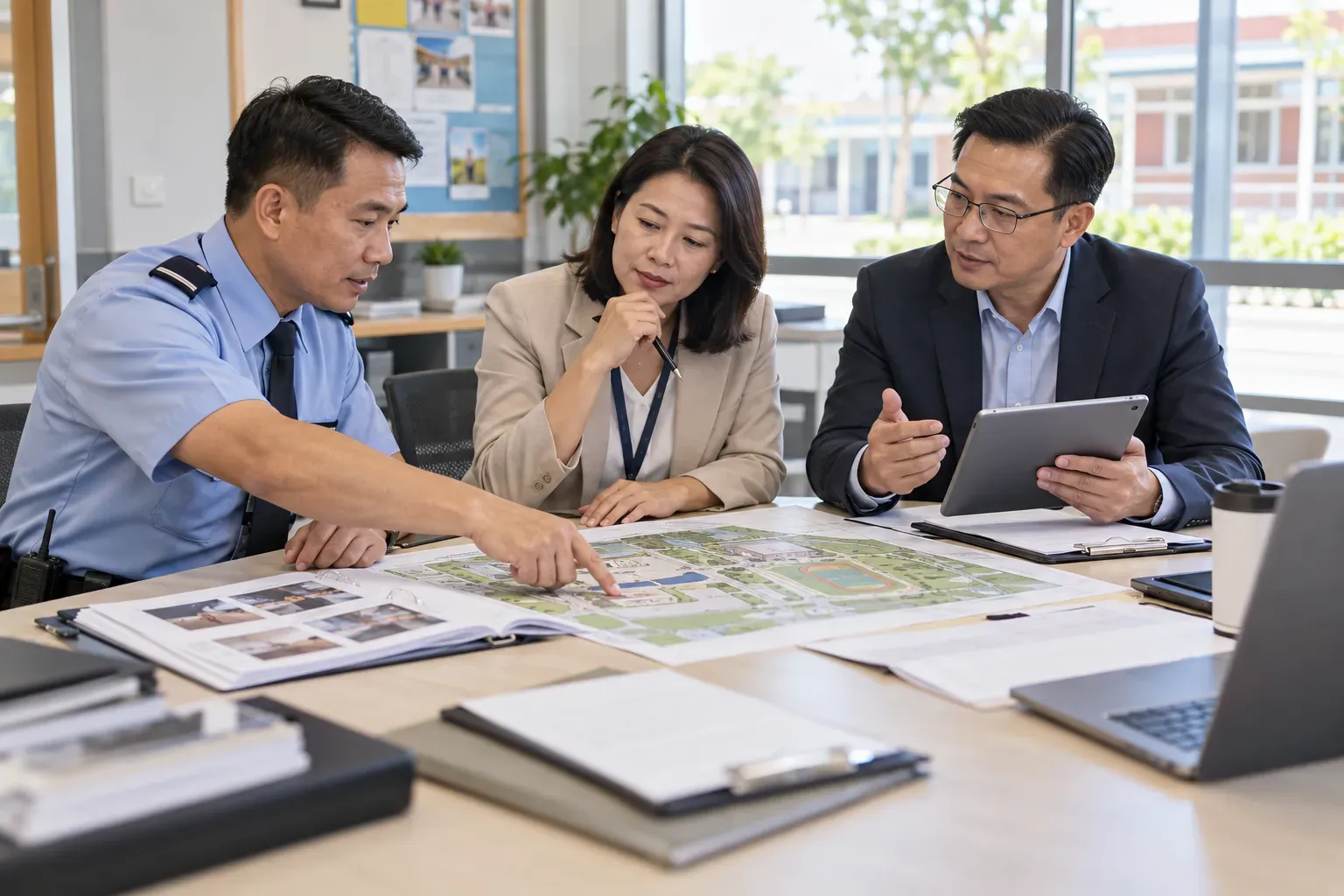 Đại diện nhà trường và đội ngũ vận hành cùng xem xét dữ liệu, hồ sơ và phương án cải tiến.