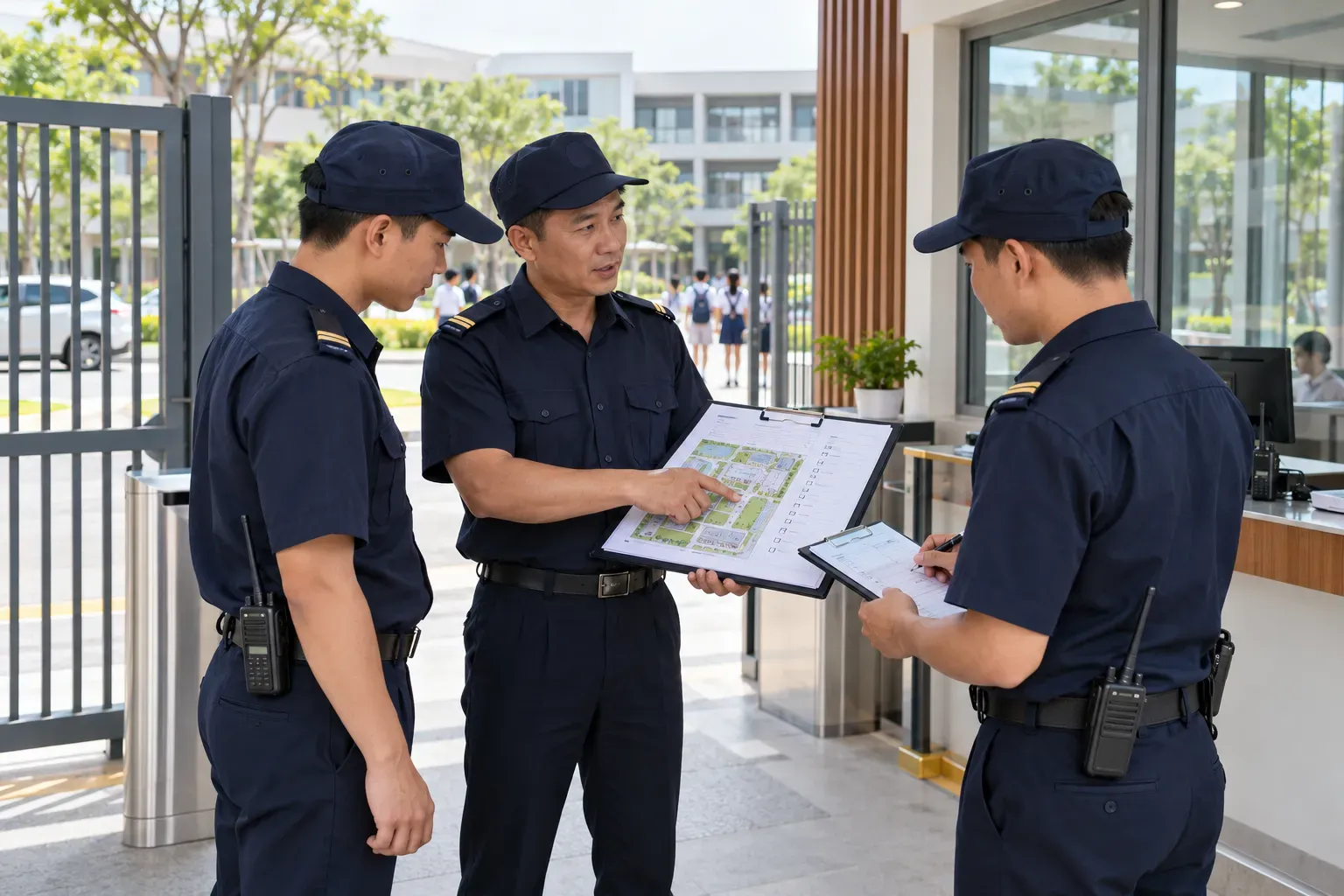 Giám sát viên hướng dẫn đội ngũ về vị trí, nhiệm vụ và checklist trước khi triển khai công việc.